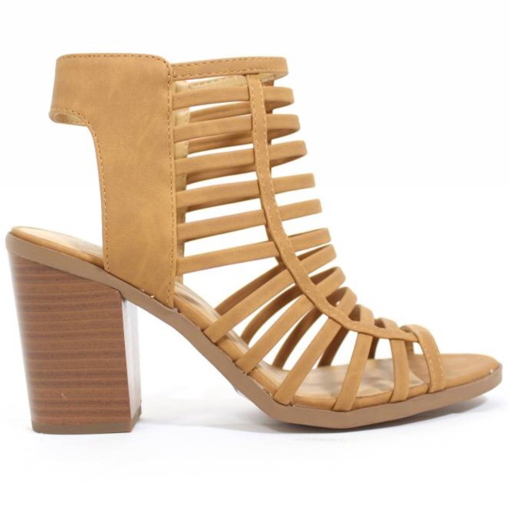 NIB Tan Block Heel Multiple Strap Gladiator Sandal - Picture 2 of 3